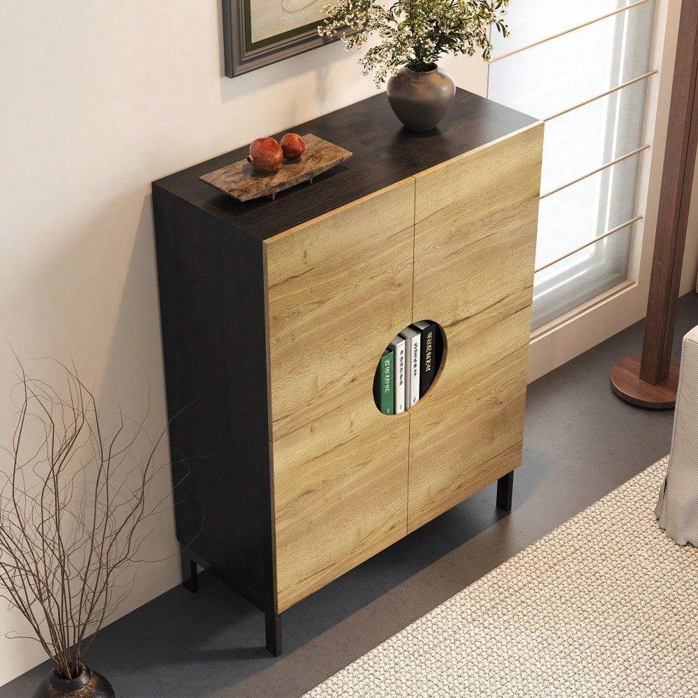 Schuhschrank und Vitrine 2 in 1 mit verstellbaren Einlegeböden, Massivholzbeinen, Eingangsmöbel 90*40*120cm Schuhschrank 40 cm breit, großer Stauraum|Ideal für große Schuhgrößen