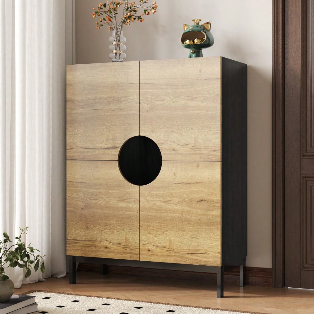Schuhschrank und Vitrine 2 in 1 mit verstellbaren Einlegeböden, Massivholzbeinen, Eingangsmöbel 90*40*120cm Schuhschrank 40 cm breit, großer Stauraum|Ideal für große Schuhgrößen