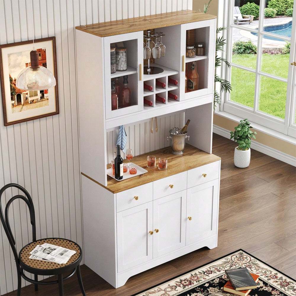 Sideboard, Hochschrank in weißer Holzmaserung, 94,5 x 30 x 175,5 cm, für Wohn- und Esszimmer
