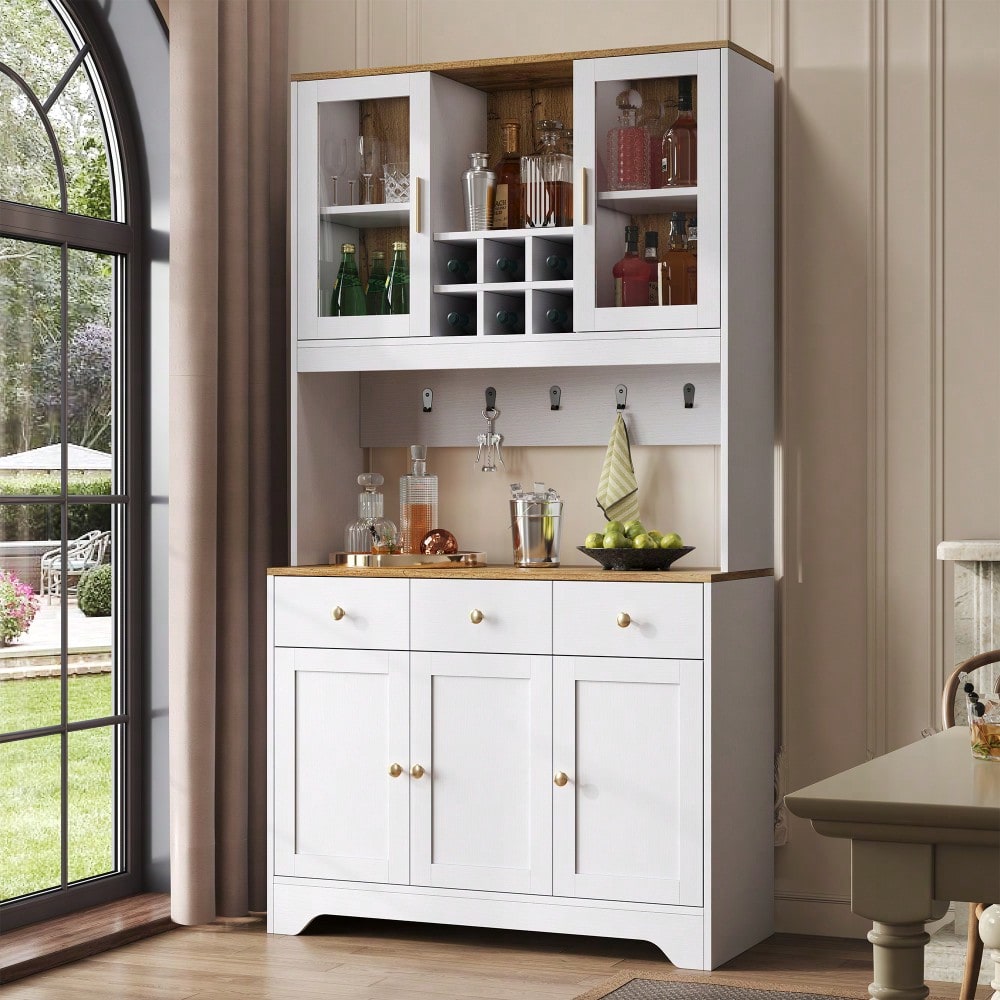 Sideboard, Hochschrank in weißer Holzmaserung, 94,5 x 30 x 175,5 cm, für Wohn- und Esszimmer