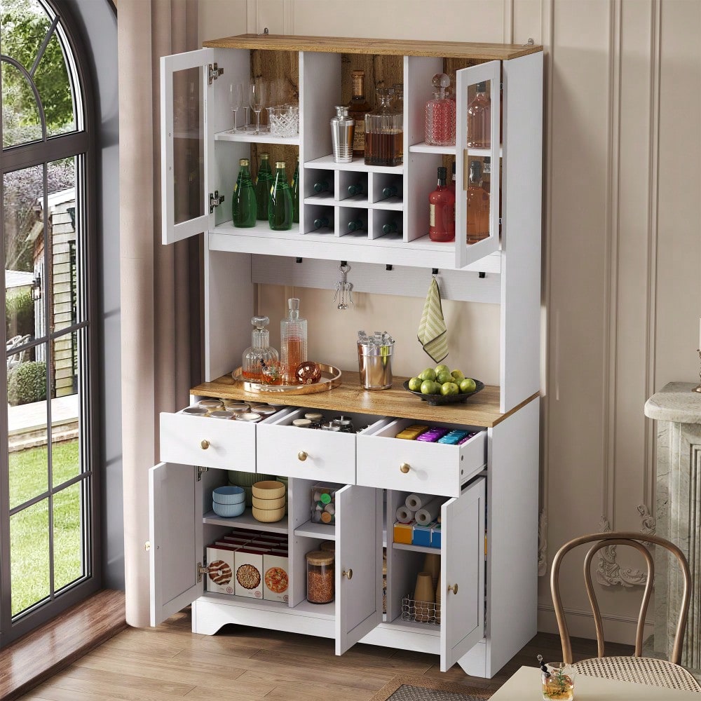 Sideboard, Hochschrank in weißer Holzmaserung, 94,5 x 30 x 175,5 cm, für Wohn- und Esszimmer