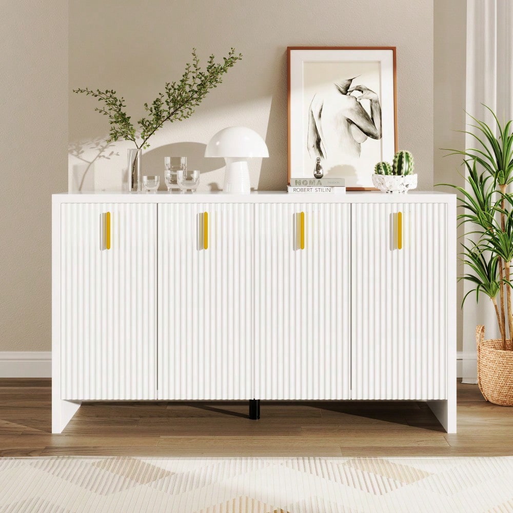 Modernes, minimalistisches weißes Sideboard: die perfekte Kombination aus flexiblem Stauraum und elegantem Design, Sideboard mit goldenen Griffen und verstellbaren Trennwänden
