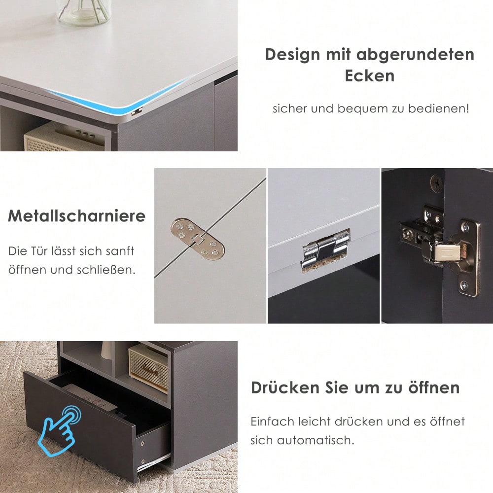 Hebbarer Multifunktions-Couchtisch - Tischplatte öffnet sich zu 2 Tischen, Dunkelgrau + Hellgrau, große Kapazität, moderne Wohnzimmermöbel, Büro Esstisch Beistelltisch Multifunktionstisch
