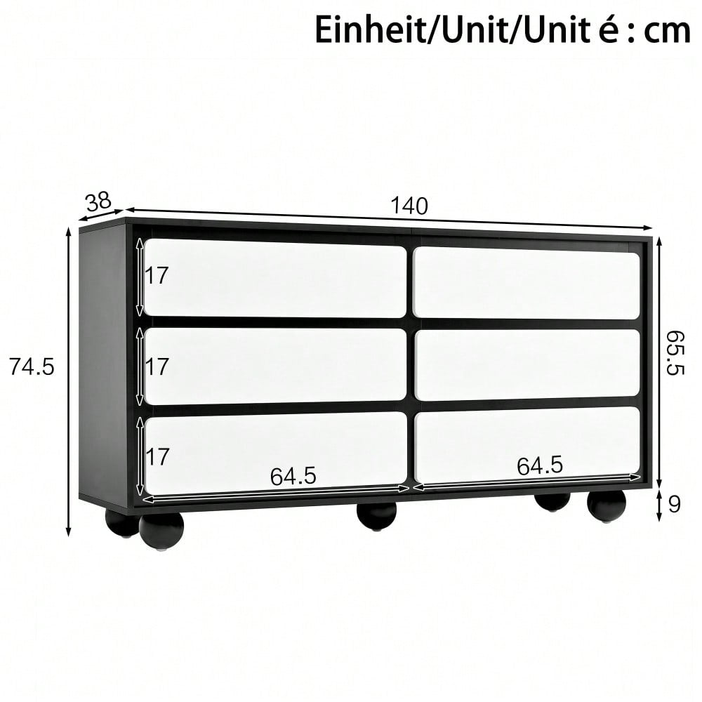Sideboard, stilvolle Kommode mit sechs Schubladen – Frisiertisch im modernen Design, praktische Funktion.140×38×74,5cm