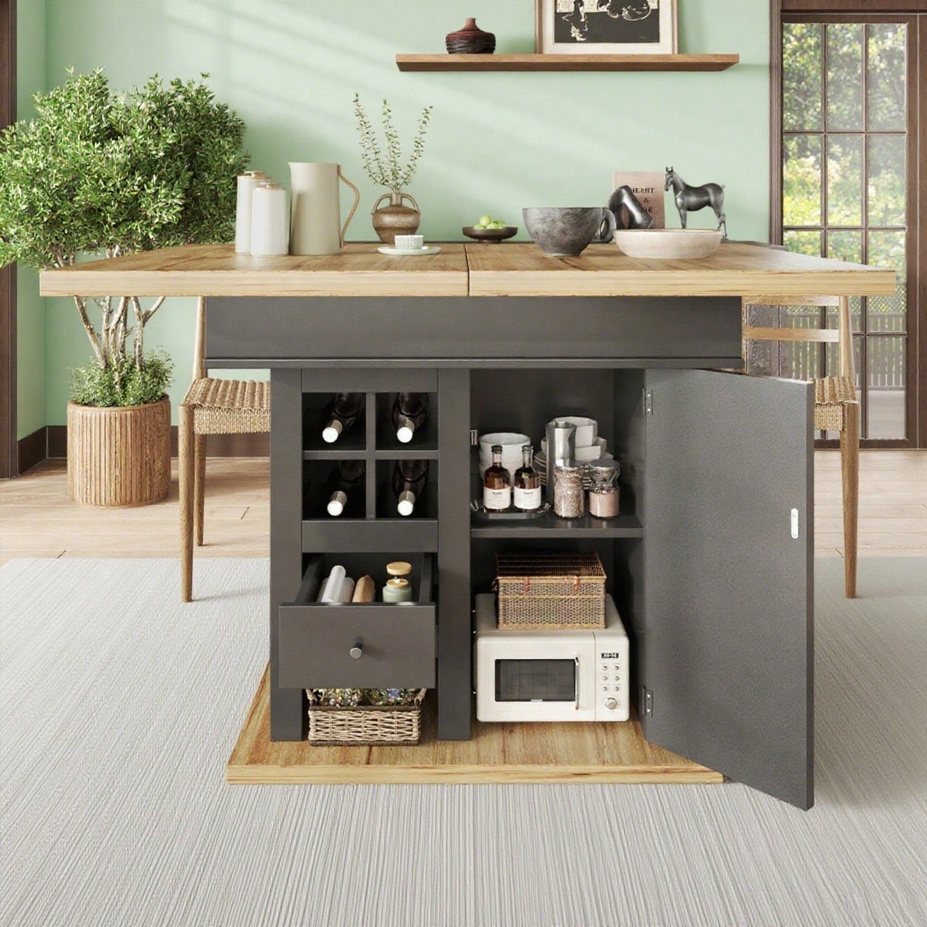 Esstisch Teleskoptisch(110-140×80cm), klappbarer Küchentisch für 4-6 Personen, Ausziehbarer Esstisch ,platzsparender Küchentisch,für Küche und Wohnzimmer,Esstisch mit Weinregal und Schubladen