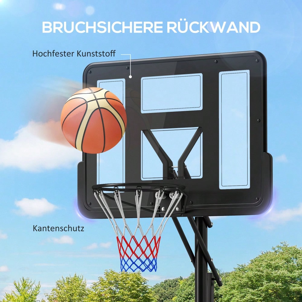 SPORTNOW Basketballkorb Outdoor, Verstellbare Korbhöhe 230-305 cm, Basketballständer mit 110 x 75 cm bruchsichere Rückwand mit Rädern, gefederter Korb, Gewicht für Erwachsene