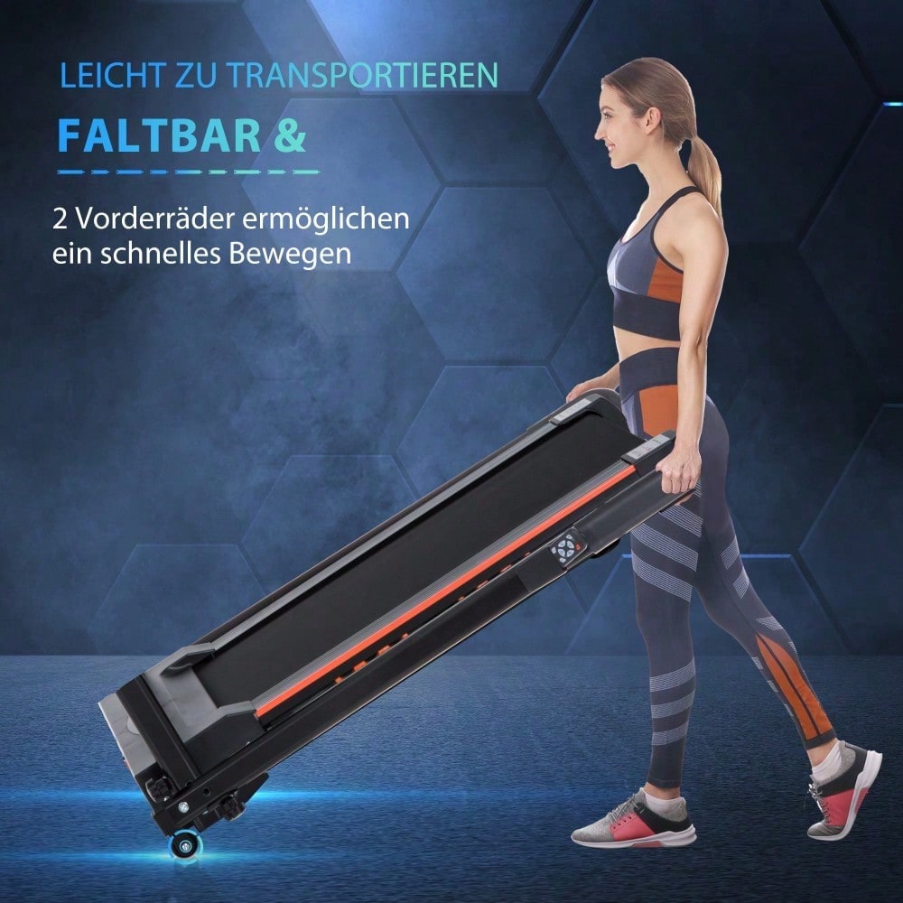 HOMCOM Elektrisches Laufband mit LCD Display, faltbares Fitnessgerät 1-6 km/h, stabiler Stahlrahmen, schwarz, kompakte Maße 105 x 56 x 108,5 cm
