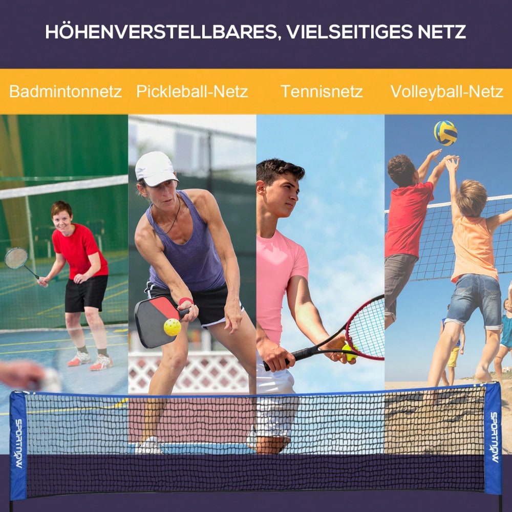 SPORTNOW Badmintonnetz Set 103/120/155H cm, faltbares & höhenverstellbares Tennisnetz für Indoor und Outdoor, Polyester, ideal für Volleyball und Federball