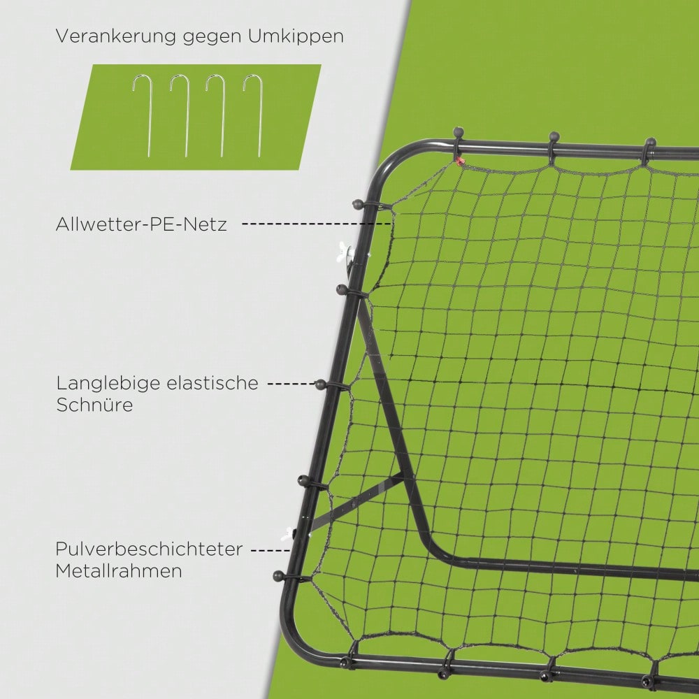 HOMCOM Fußball Rebounder Kickback Tor Rückprallwand 96x80x96 cm aus Metallrohr und PE in Schwarz für Training und Spiel