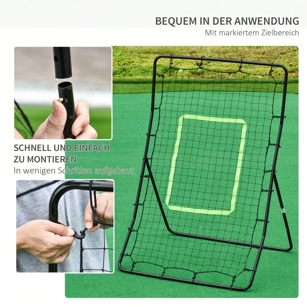 HOMCOM Kickback Rebounder Tor 75x126cm, Rückprallwand aus Stahl und PE, Trainingshilfe für Fußball, Schwarz