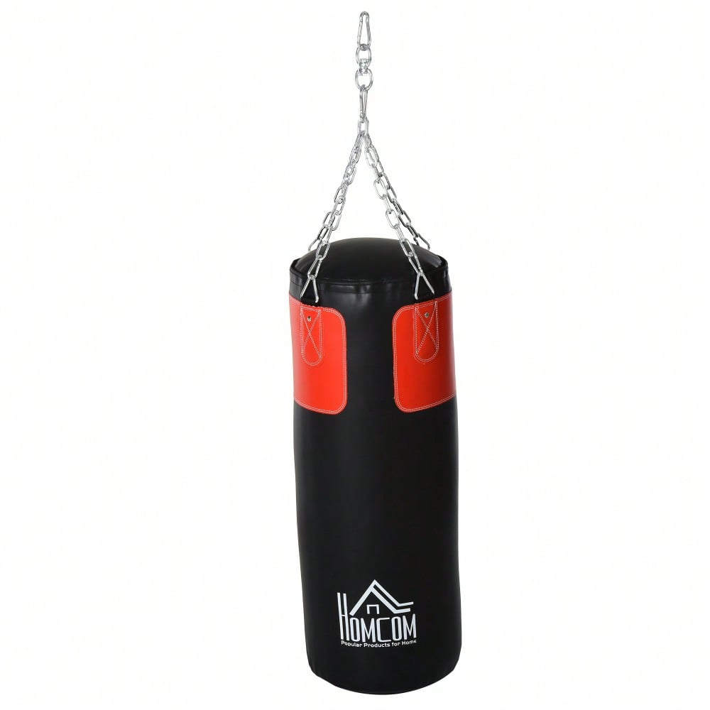 HOMCOM Boxsack-Set mit Handschuhen, gefüllt, für Erwachsene & Jugendliche, schwarz-rot, Ø30x120cm, 16kg, ideal für Training & Fitness