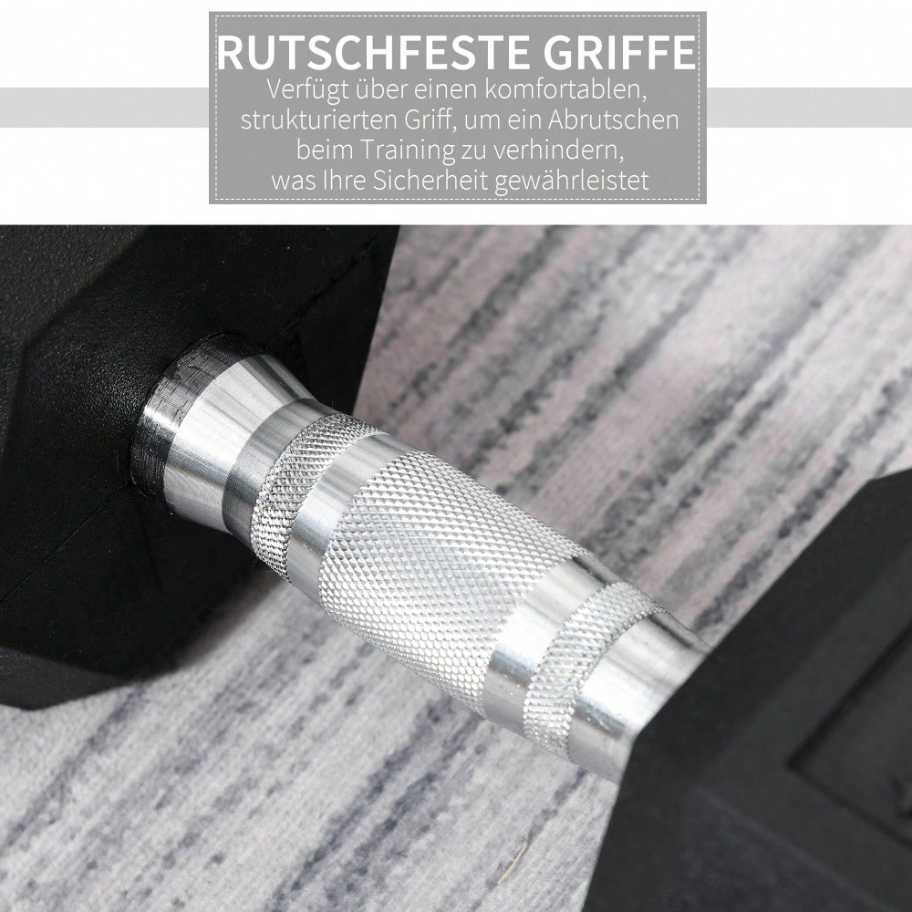 HOMCOM Hexagon Kurzhantel Gusseisen Hantel Gummi-Hantel Griff gerändelt Gewichte Metall Gummi schwarz 1 x 15 KG