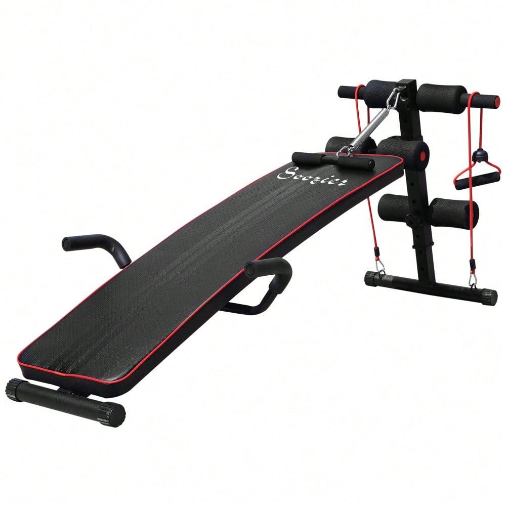 HOMCOM Bauchtrainer Trainingsbank Sit Up Bank Widerstandsbänder verstellbar bis 120kg 37,5x55,5x50-68cm