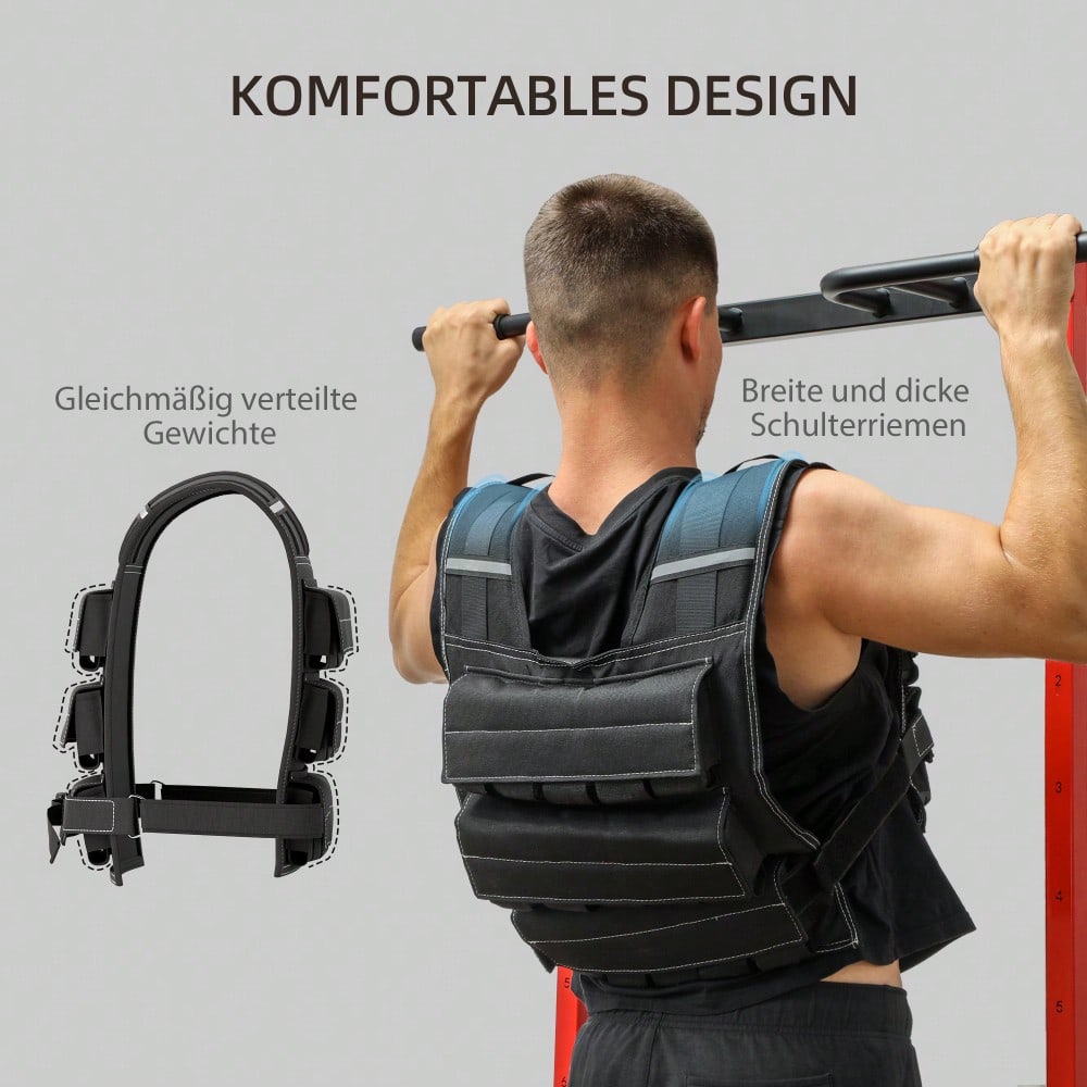 SPORTNOW verstellbare Gewichtsweste 15kg mit Reflektierenden Streifen, Trainingsweste, Laufweste für Gewichtheben, Laufen und Fitness, Körpergewichtstraining, Männer und Frauen