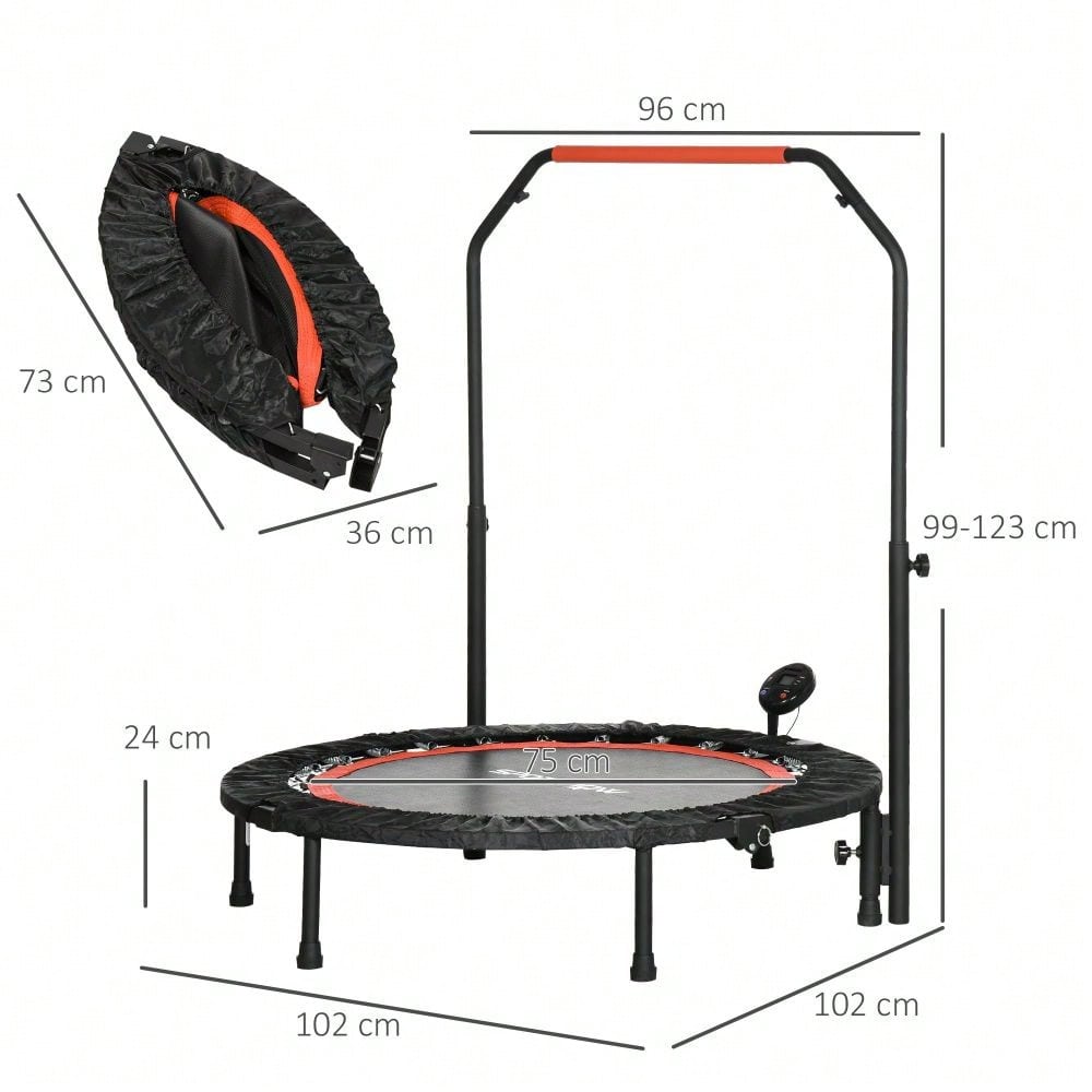 SPORTNOW Mini-Trampolin mit LCD-Monitor 102 cm Fitness-Trampolin, 4-fach höhenverstellbarer Haltegriff bis 100 kg für effektives Training