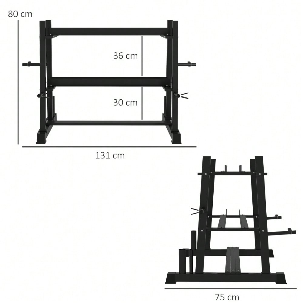 SPORTNOW Hantelständer 3 Ebenen bis 200 kg Stahl Schwarz 131x75x80 cm für Fitnessstudio & Heimtraining