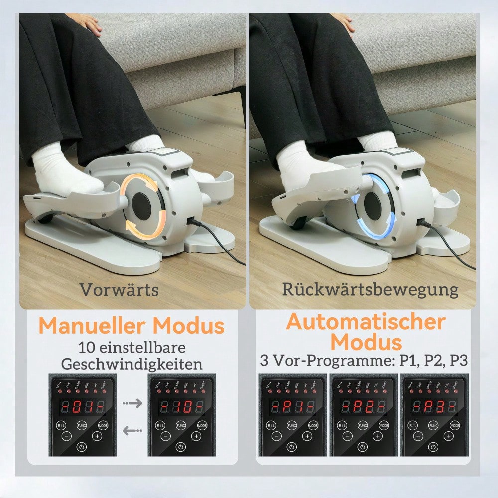 SPORTNOW Mini-Ellipsentrainer Untertisch Mini Crosstrainer für zuhause Ellipsen Beintrainer mit 10-stufiger Geschwindigkeit, LCD-Monitor, Fernbedienung, für Büro, Senioren