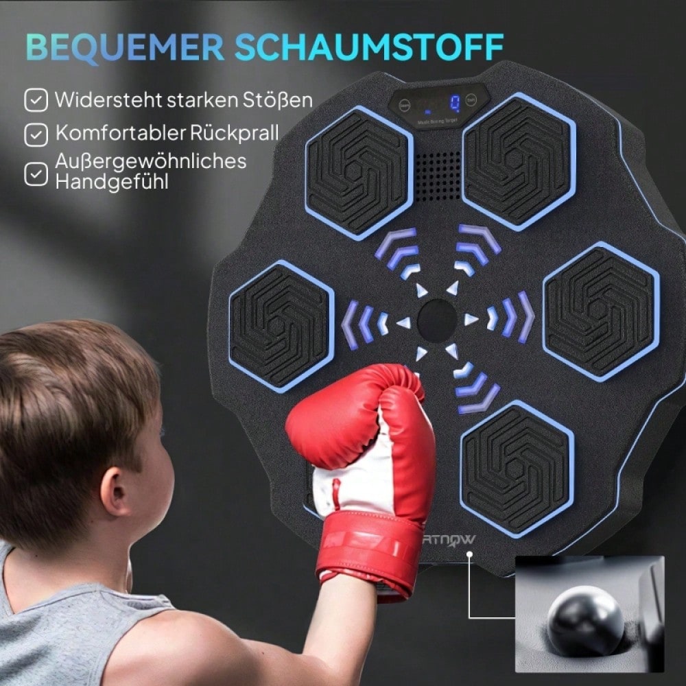 SPORTNOW Music Boxing Machine, elektronische Bluetooth Boxmaschine mit Musik, 9 Geschwindigkeit 3 Modi, Wandmontiertes Smart Boxziel mit LED-Leuchten, für Erwachsene, Heimübungen, Schwarz