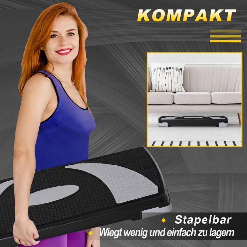 HOMCOM Steppbrett Aerobic-Stepper Höhenverstellbar 10/15/20 cm Fitness Heimtrainer bis 150 kg 80x31 cm