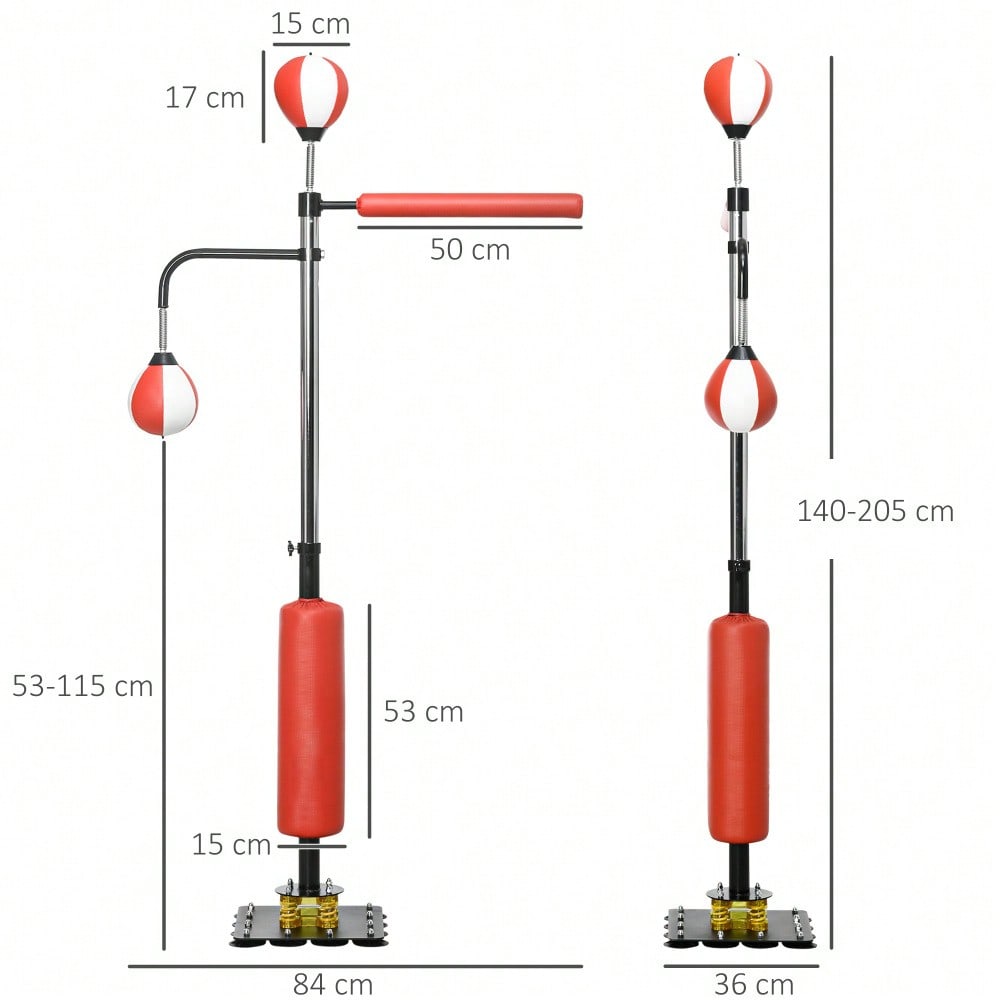 SPORTNOW Standbox 140-205cm freistehender Boxsack höhenverstellbar mit 2 Speedbällen Reflexstange Saugnapf-Basis für Erwachsene