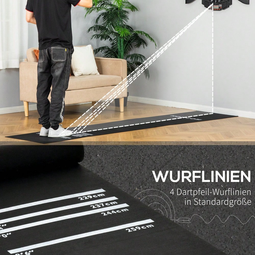 HOMCOM Dartmatte rutschfeste Gummimatte für Steeldart & Softdart, Dartzubehör Teppich, ideal für Turniere & Zuhause