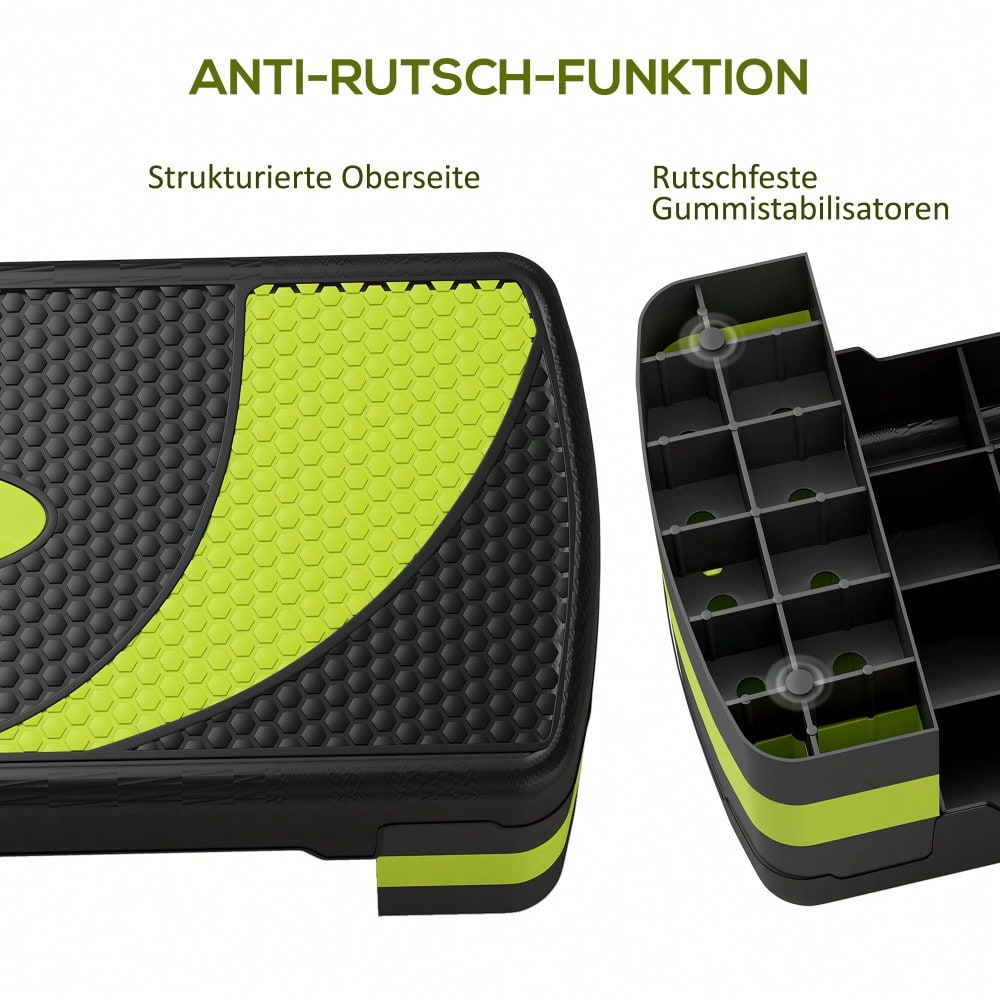 HOMCOM Steppbrett Aerobic-Stepper höhenverstellbar mit 3 Stufen (10/15/20 cm) Fitness Heimtrainer für Indoor Outdoor Belastbarkeit bis 150 kg Grün