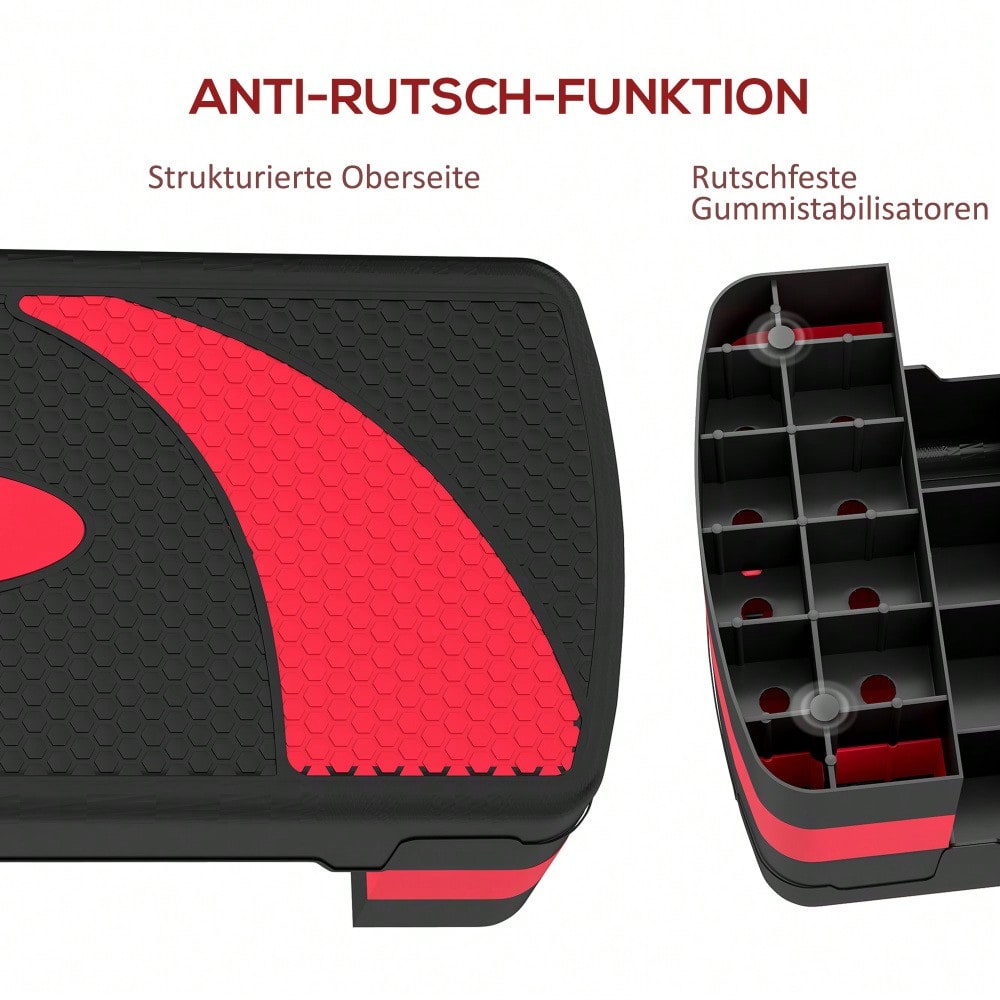 HOMCOM Steppbrett Aerobic-Stepper höhenverstellbar mit 3 Stufen (10/15/20 cm) Fitness Heimtrainer für Indoor Outdoor Belastbarkeit bis 150 kg Rot