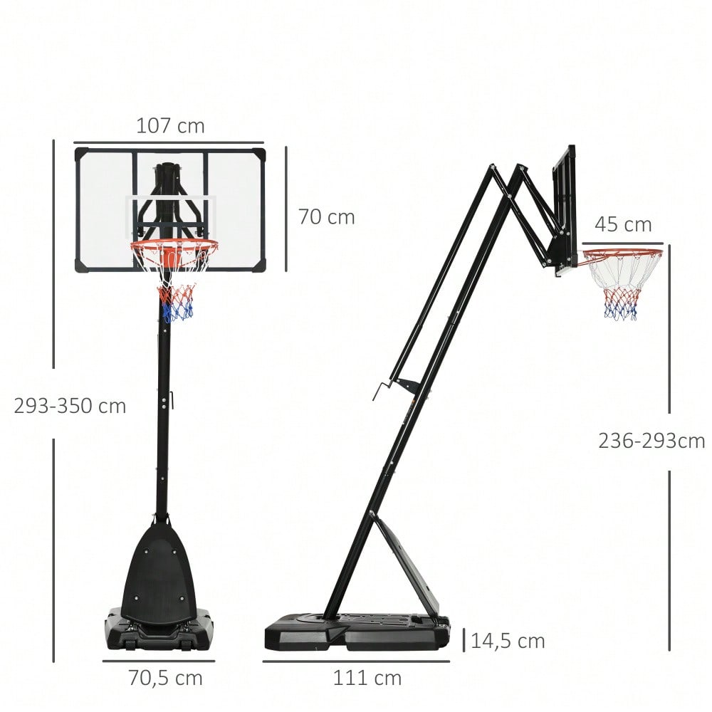 SPORTNOW Höhenverstellbarer Basketballständer 293-350 cm mit rollbarem Backboard aus Stahl für Garten & Sportplatz