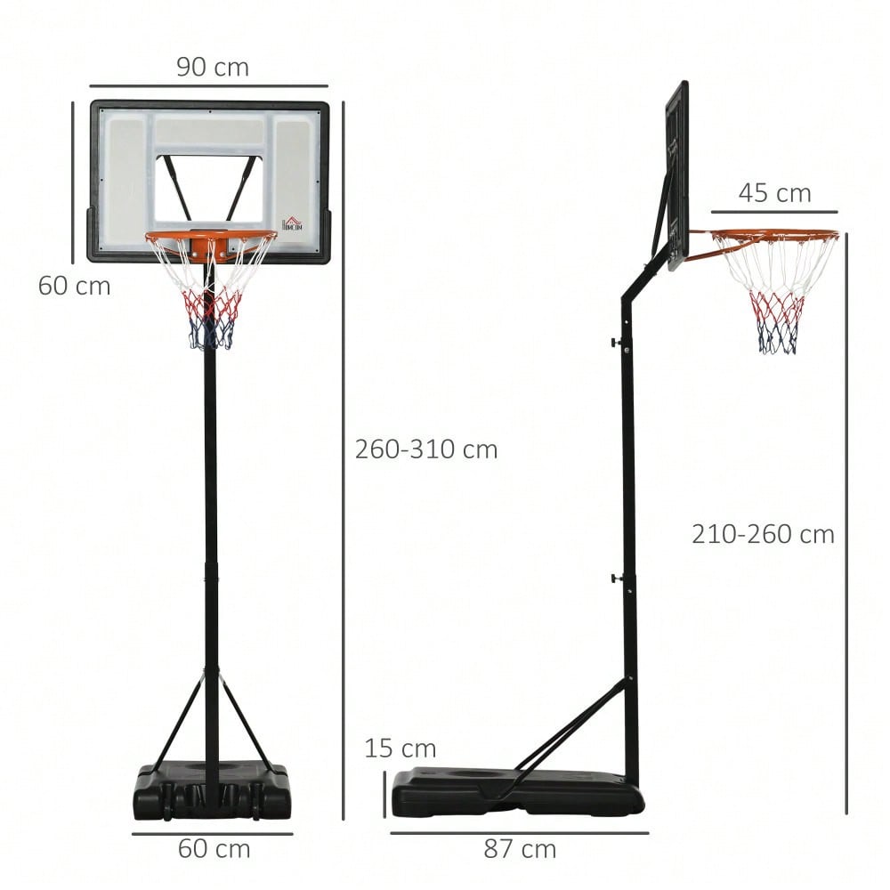 HOMCOM höhenverstellbarer Basketballkorb 260-310 cm mit Rollen und Standfuß für Garten & Sportplatz