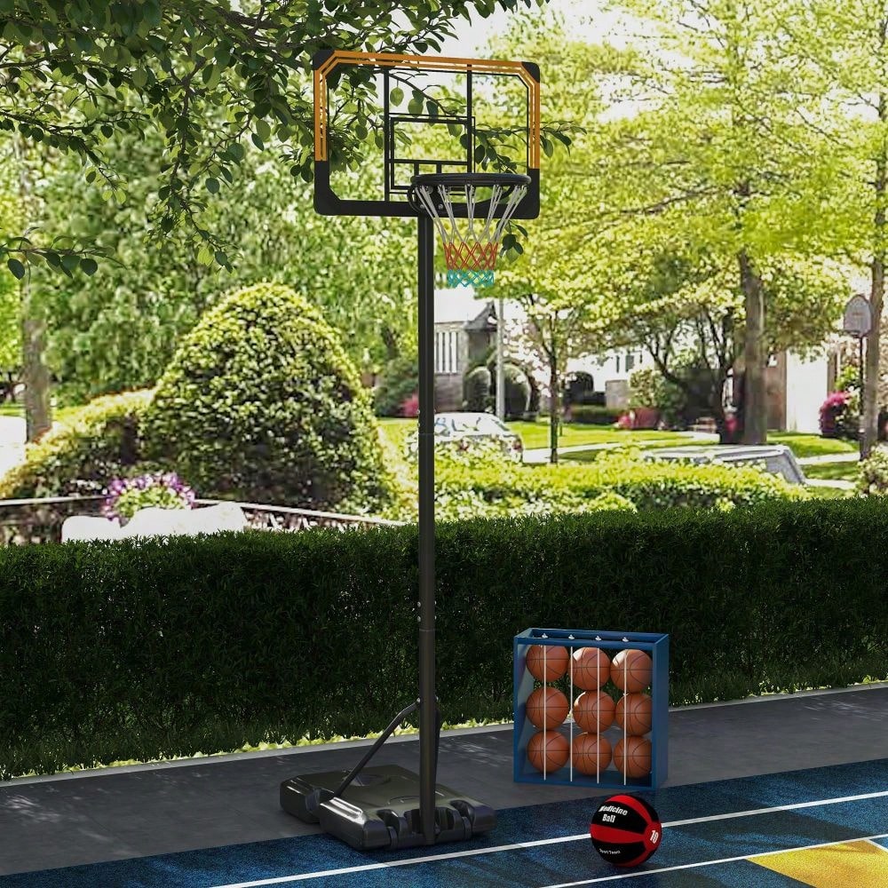 SPORTNOW Basketballkorb Outdoor mit Standfuß, 182-213 cm höhenverstellbar, inkl. Rollen & Netzz, für Garten, Hof, Sportplatz, Indoor und Outdoor, aus Stahl (Schwarz)