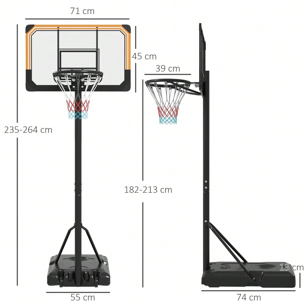 SPORTNOW Basketballkorb Outdoor mit Standfuß, 182-213 cm höhenverstellbar, inkl. Rollen & Netzz, für Garten, Hof, Sportplatz, Indoor und Outdoor, aus Stahl (Schwarz)