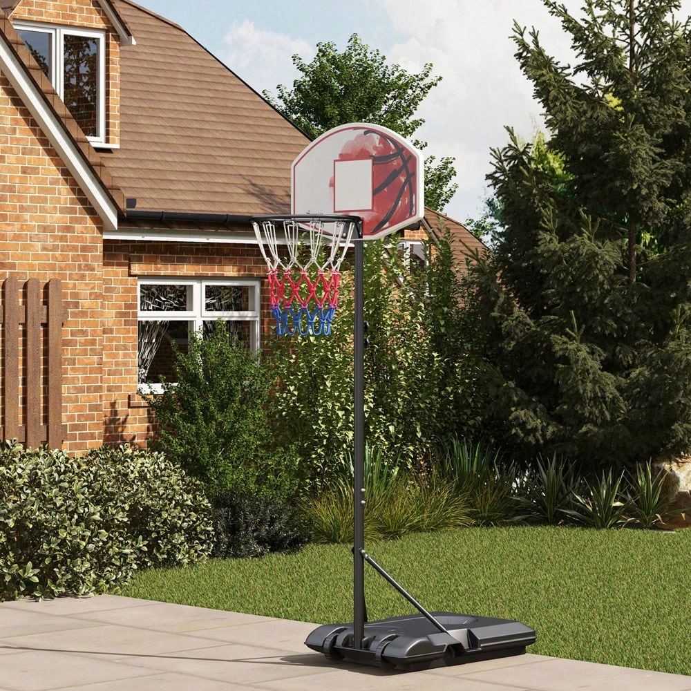 SPORTNOW Basketballkorb mit Standfuß, 179-209 cm höhenverstellbar, inkl. Rollen & Netzz, für Garten, Hof, Driveway, Outdoor, aus Stahl (Mehrfarbig)
