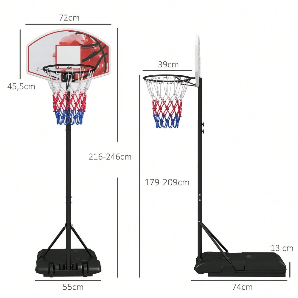 SPORTNOW Basketballkorb mit Standfuß, 179-209 cm höhenverstellbar, inkl. Rollen & Netzz, für Garten, Hof, Driveway, Outdoor, aus Stahl (Mehrfarbig)