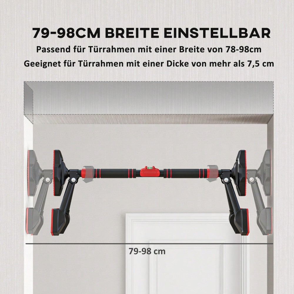 SPORTNOW Klimmzugstange für Türrahmen, Verstellbar & Sicher mit Dreiecksstütze, Inkl. Pegelmessgerät, Max. 225kg Belastung für Home Gym Krafttraining (Schwarz)