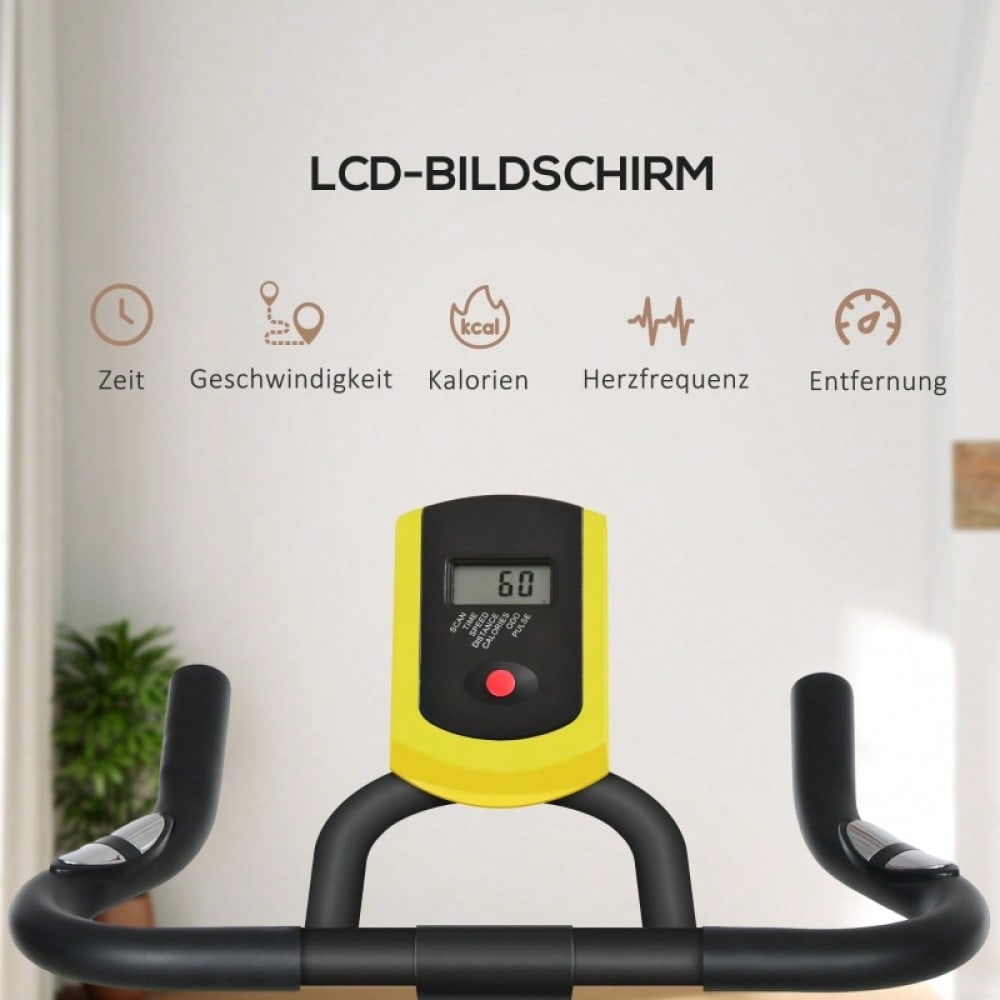 SPORTNOW Heimtrainer Fahrrad Indoor Cycling Bike, mit verstellbarem Sitz & Widerstand, LCD-Display inkl. Herzfrequenz-Sensor, für Home Gym Fitness, Stahlrahmen (Gelb)
