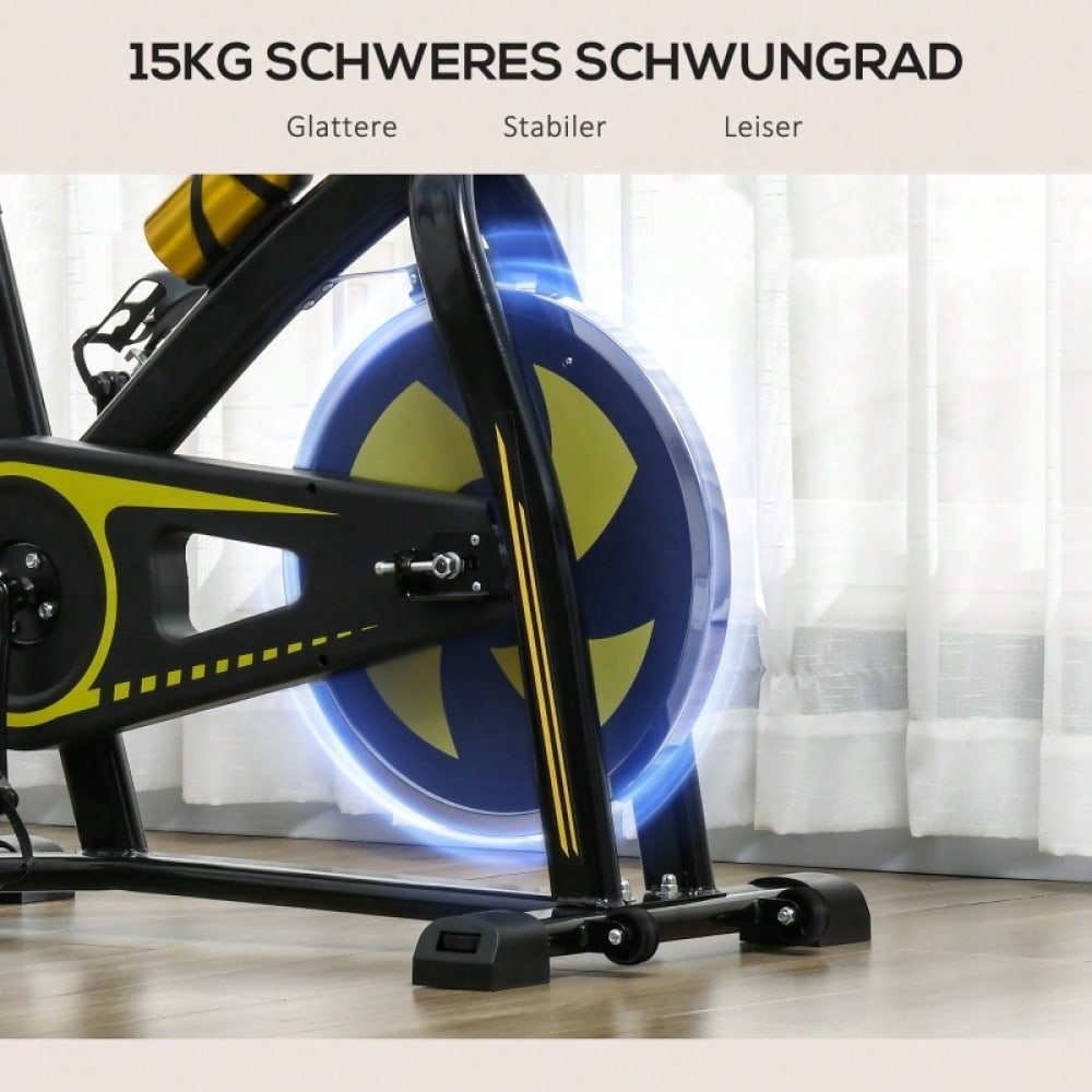 SPORTNOW Heimtrainer Fahrrad Indoor Cycling Bike, mit verstellbarem Sitz & Widerstand, LCD-Display inkl. Herzfrequenz-Sensor, für Home Gym Fitness, Stahlrahmen (Gelb)