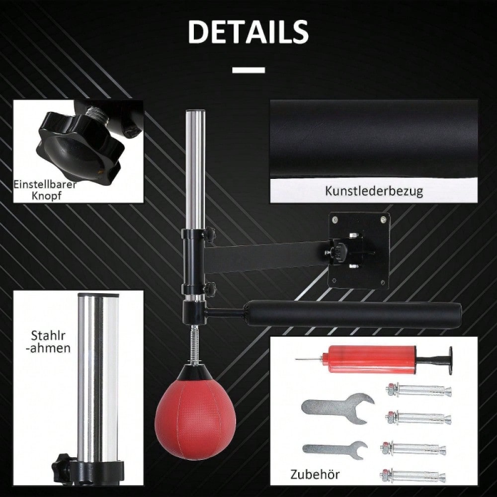 HOMCOM Boxgestell mit Reflexball, Klappbar & Höhenverstellbar, 360° Schwenkbar für Boxtraining zuhause, Erwachsene (Rot)