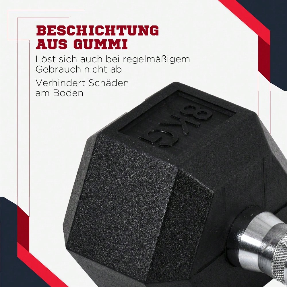 HOMCOM Kurzhantel Set 2x 6kg, Sechskant Design mit Gummiüberzug, rutschfest & bodenschonend, für Krafttraining & Home Gym (Schwarz)