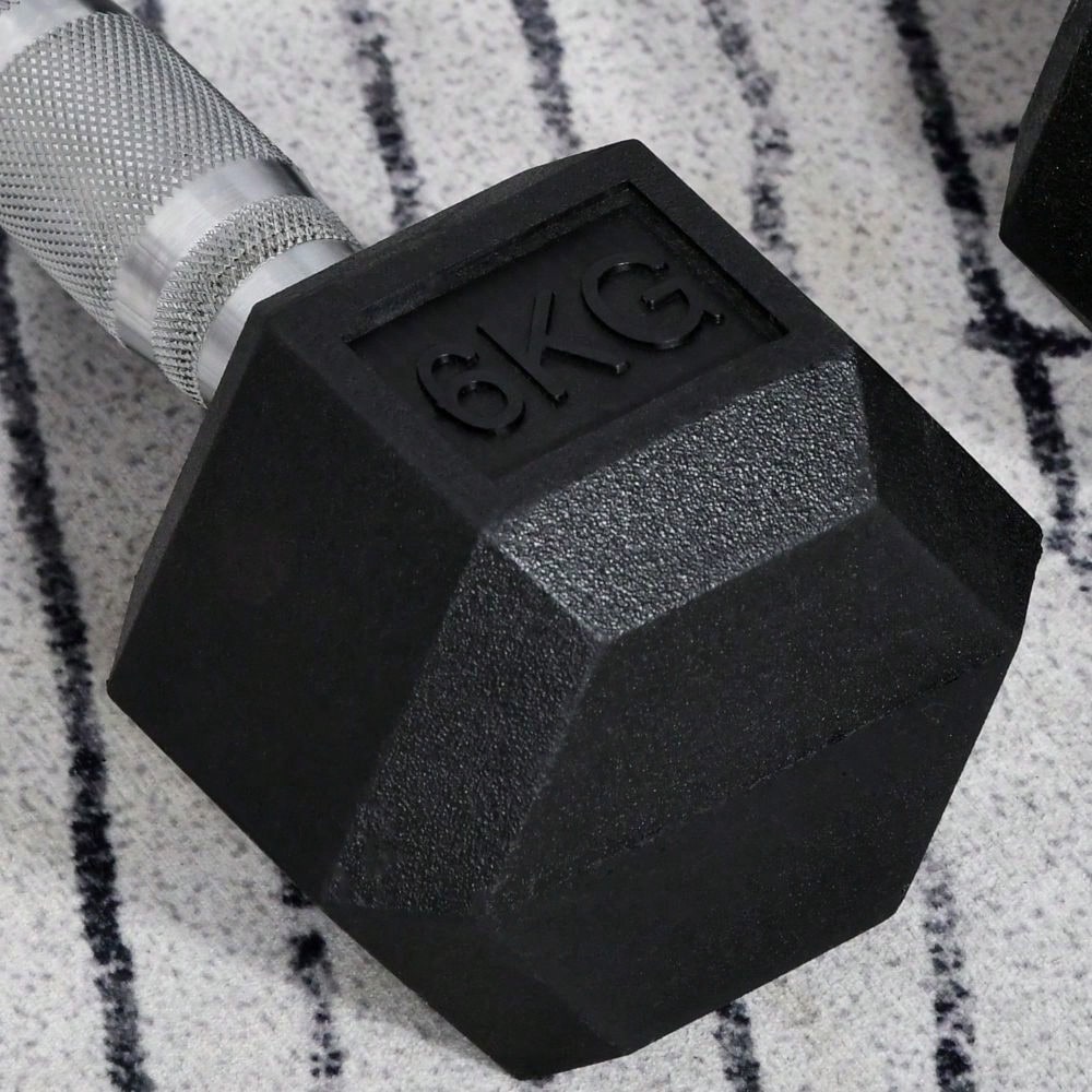 HOMCOM Kurzhantel Set 2x 6kg, Sechskant Design mit Gummiüberzug, rutschfest & bodenschonend, für Krafttraining & Home Gym (Schwarz)