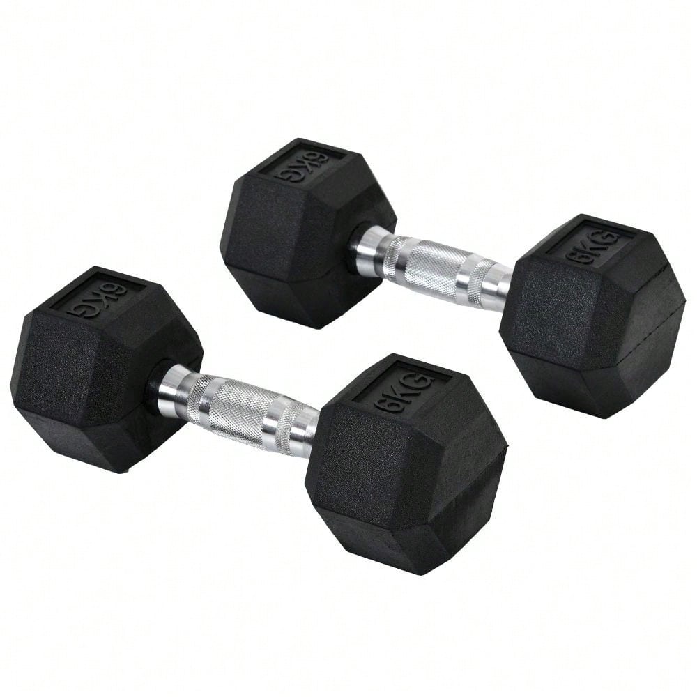 HOMCOM Kurzhantel Set 2x 6kg, Sechskant Design mit Gummiüberzug, rutschfest & bodenschonend, für Krafttraining & Home Gym (Schwarz)