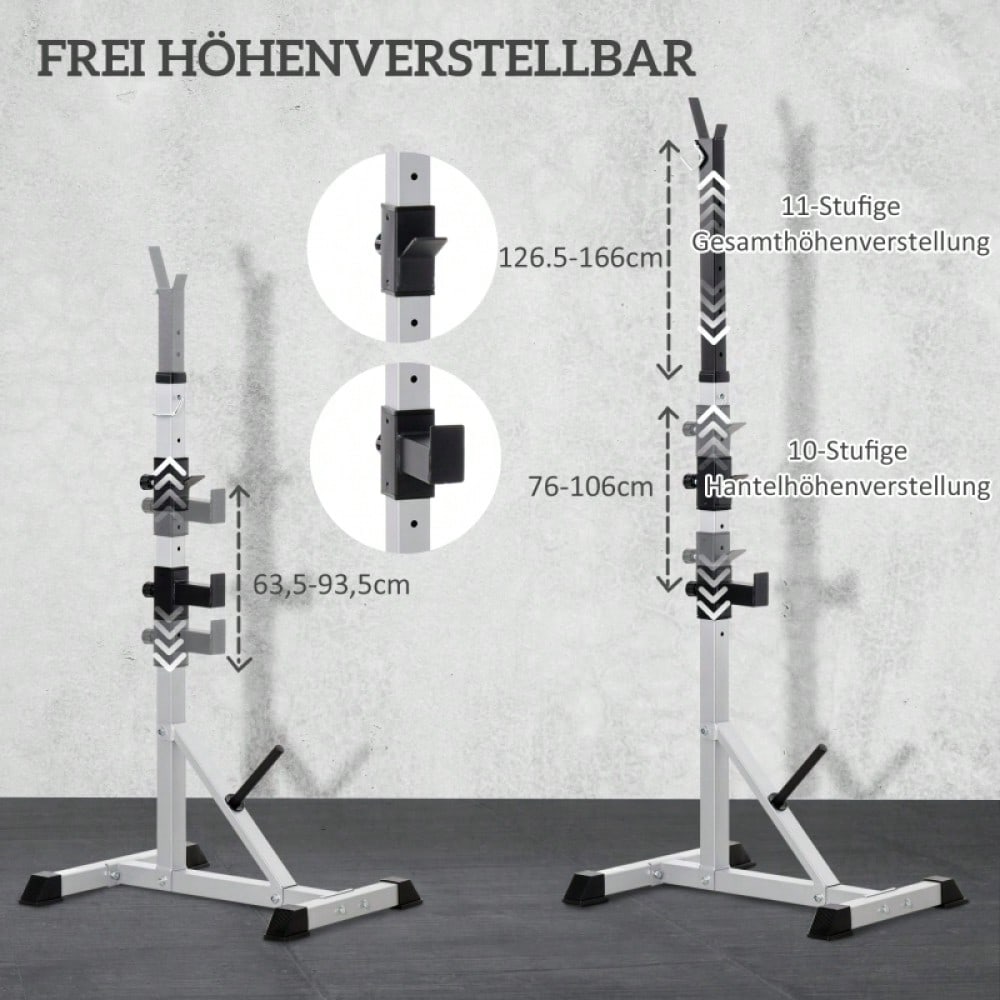 HOMCOM Hantelständer Set 2x, Höhenverstellbar (3 Ebenen), Bis 200kg Belastbar, Aus Stahl, Für Langhanteln & Hantelscheiben, Für Home Gym Krafttraining