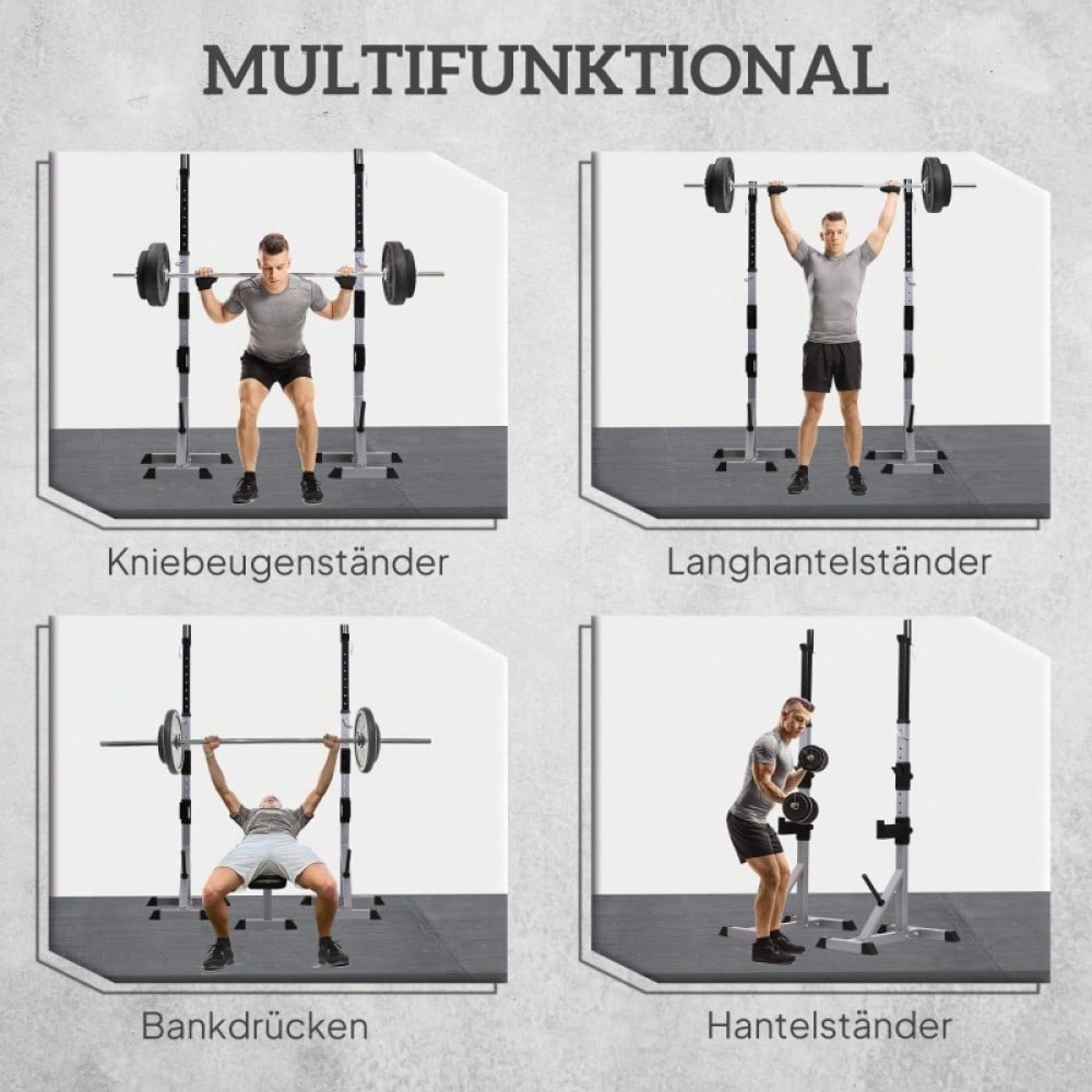 HOMCOM Hantelständer Set 2x, Höhenverstellbar (3 Ebenen), Bis 200kg Belastbar, Aus Stahl, Für Langhanteln & Hantelscheiben, Für Home Gym Krafttraining