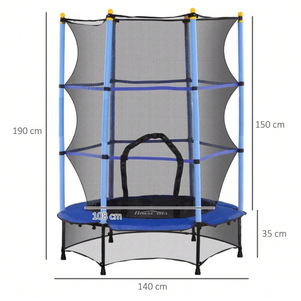 HOMCOM Kindertrampolin Ø 140 cm mit Sicherheitsnetz, Für Indoor & Outdoor, Bis 50 kg Belastbar, Stahlrahmen (Blau)