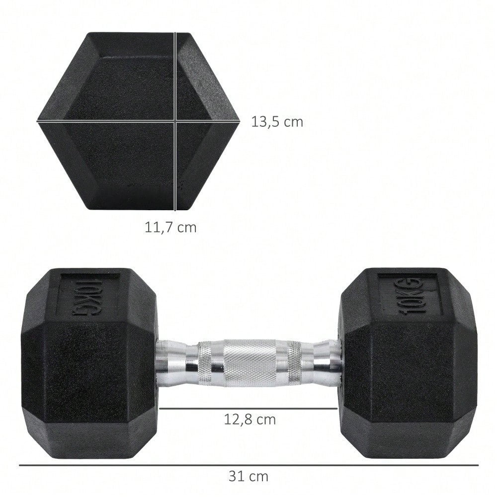 HOMCOM Kurzhantel Set 2x 10kg, Sechskant-Design mit Gummiüberzug, rutschfest & bodenschonend, für Krafttraining & Home Gym (Schwarz)