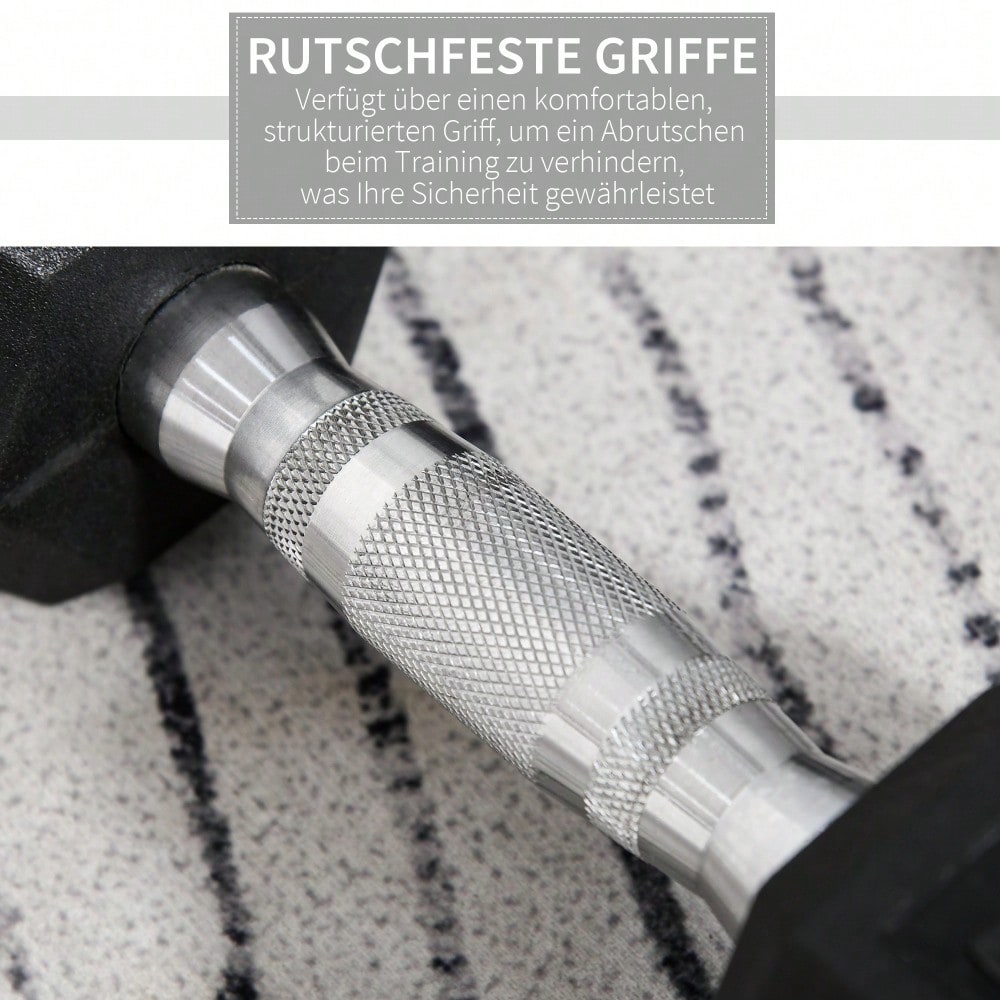 HOMCOM Kurzhantel Set 2x 10kg, Sechskant-Design mit Gummiüberzug, rutschfest & bodenschonend, für Krafttraining & Home Gym (Schwarz)