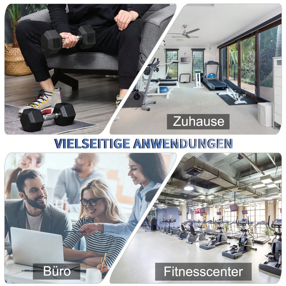HOMCOM Kurzhantel Set 2x 10kg, Sechskant-Design mit Gummiüberzug, rutschfest & bodenschonend, für Krafttraining & Home Gym (Schwarz)