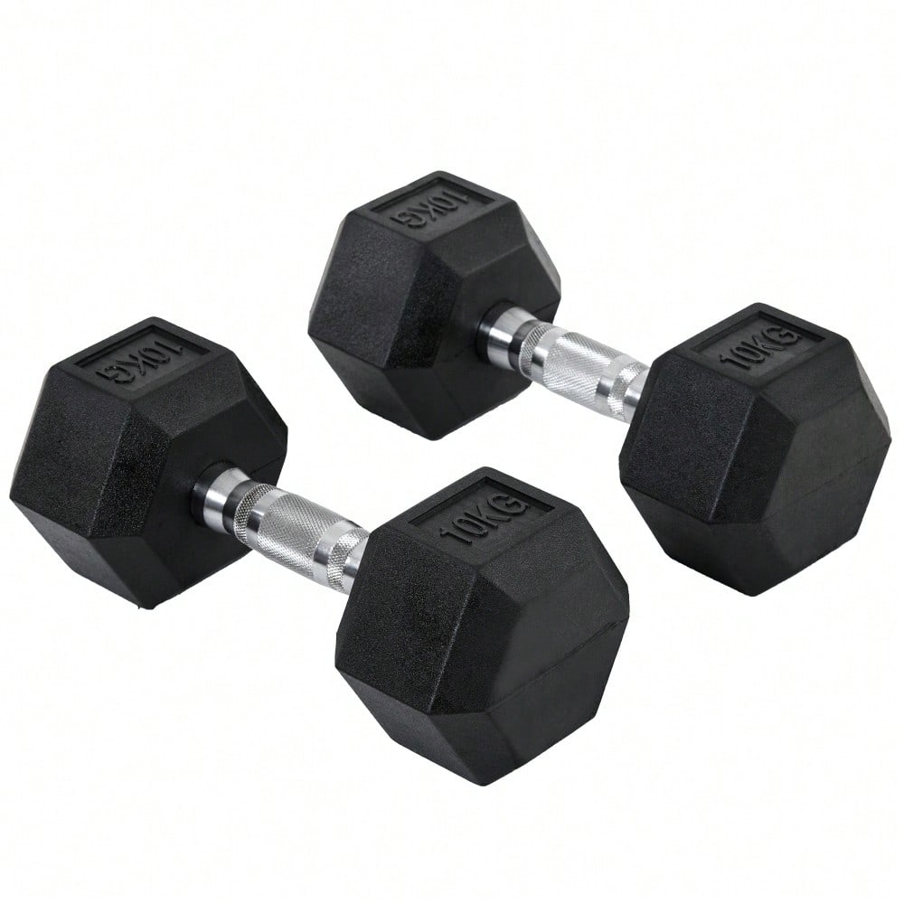 HOMCOM Kurzhantel Set 2x 10kg, Sechskant-Design mit Gummiüberzug, rutschfest & bodenschonend, für Krafttraining & Home Gym (Schwarz)