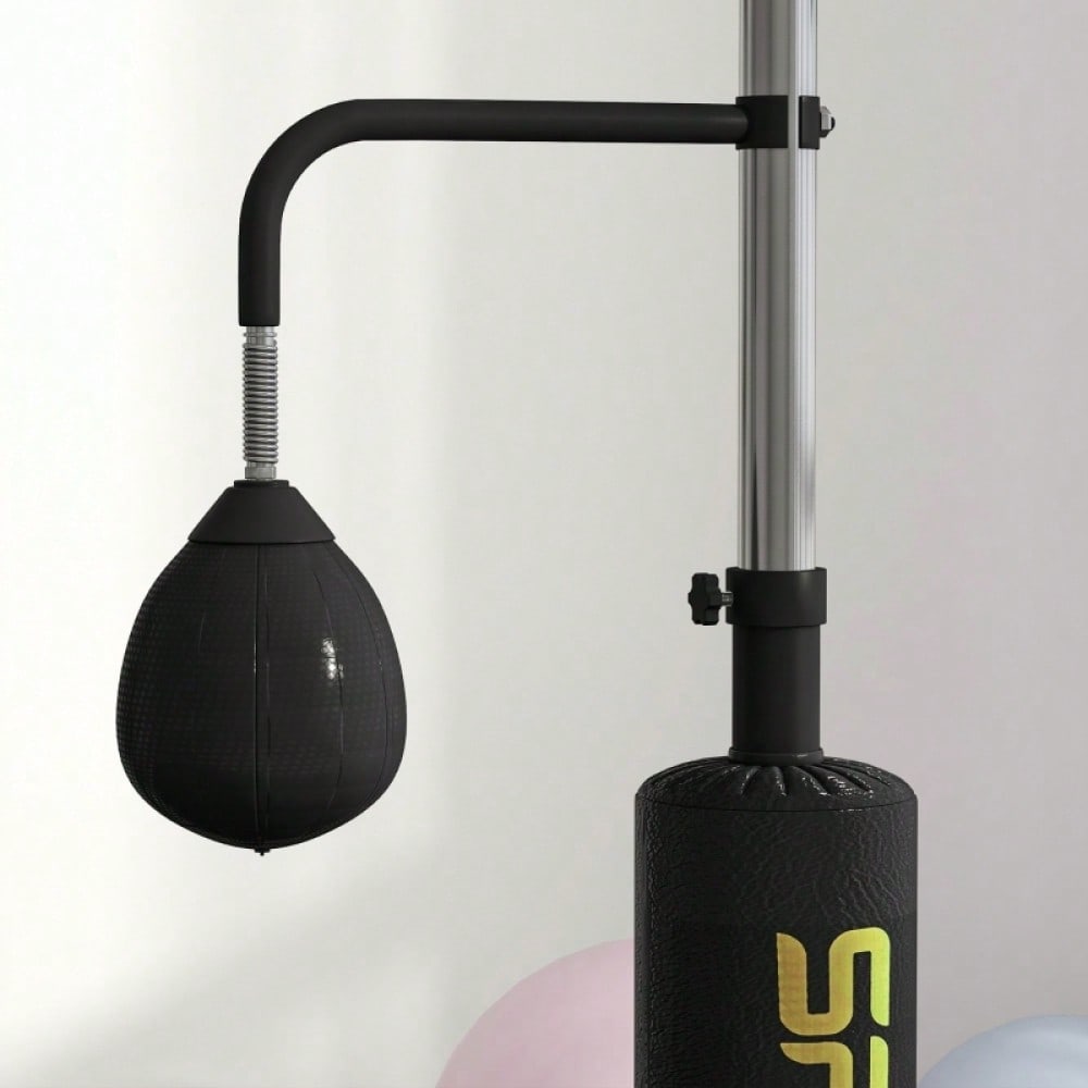 SPORTNOW Boxstand mit 2 Speedballs, Drehbare Boxstange & Kickpolster, Höhenverstellbar (140-205 cm), Stahlrahmen für Boxtraining Zuhause (Schwarz, 107x36 cm)