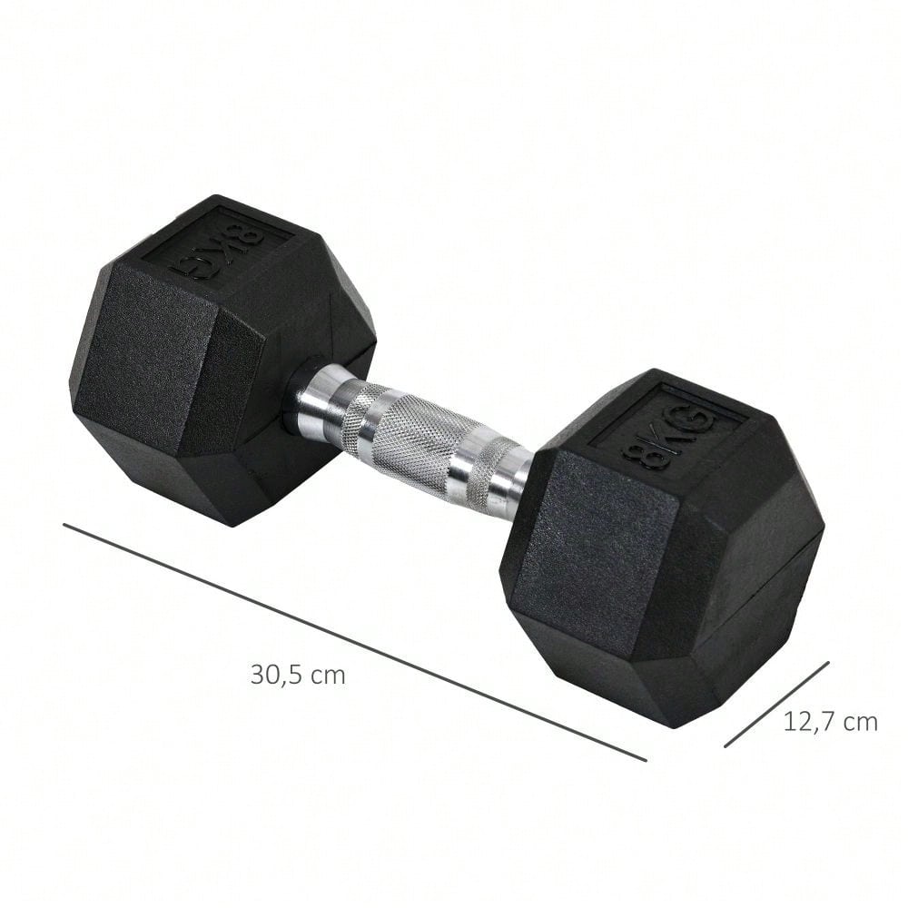 HOMCOM Kurzhantel Set 2x 8kg, Sechskant-Design mit Gummiüberzug & Gerändeltem Griff, Rutschfest & Bodenschonend, Für Krafttraining & Home Gym (Schwarz)