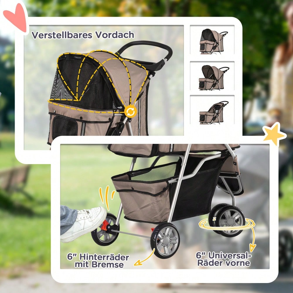 PawHut Hundewagen für Hunde und Katzen, Transportwagen Hundebuggy in Kaffeebraun